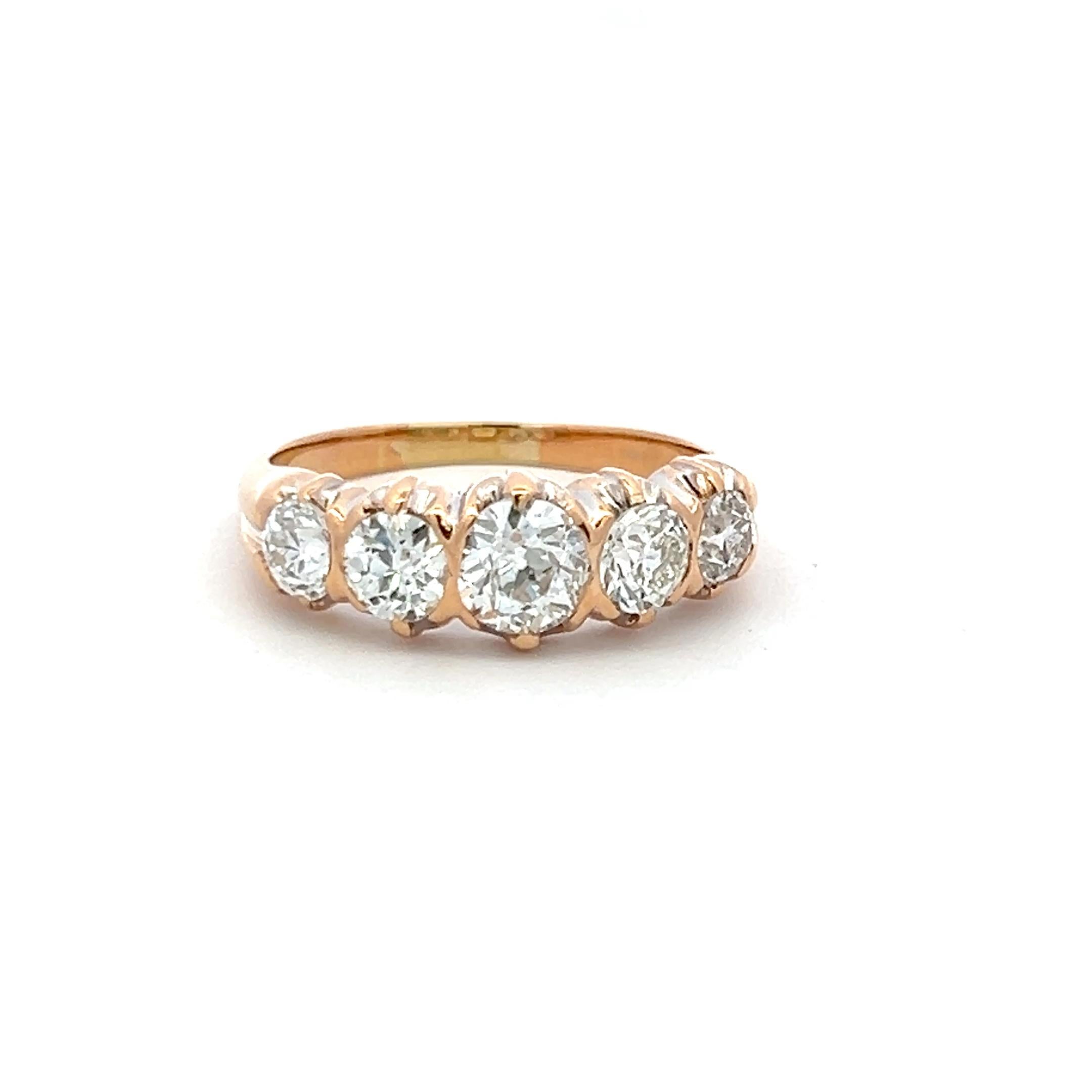 1.99 Carat Circular Brilliant Cut G SI1 Diamond 14K Yellow Gold Five-Stone Ring en vente 3