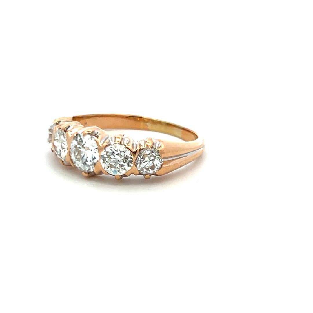 1.99 Carat Circular Brilliant Cut G SI1 Diamond 14K Yellow Gold Five-Stone Ring en vente 4