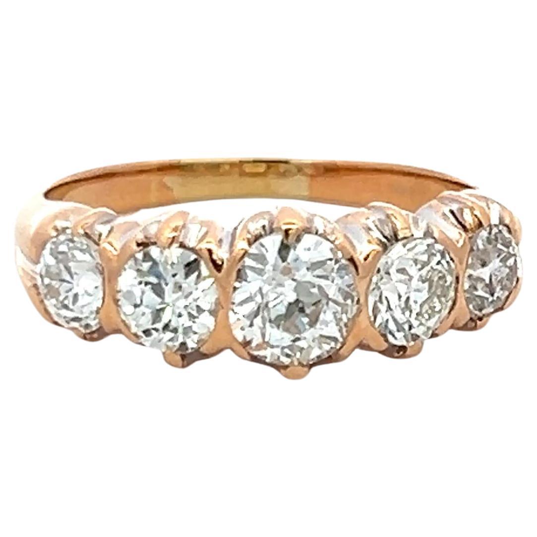 1.99 Carat Circular Brilliant Cut G SI1 Diamond 14K Yellow Gold Five-Stone Ring en vente
