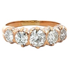 1.99 Carat Circular Brilliant Cut G SI1 Diamond 14K Yellow Gold Five-Stone Ring