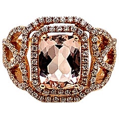 1.99 Carat Cushion Shaped Morganite Ring in 18 Karat Rose Gold with Diamonds