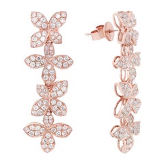2.00 Carat Diamond Flower Drop Earrings 18K Rose Gold