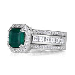 1.99 Carat Emerald Diamond Ring 14K White Gold Classic Charm