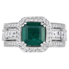 1.99 Carat Emerald Diamond Ring 14K White Gold Classic Charm