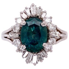 Retro 1.99 Carat Montana Sapphire and Diamond Gold Ballerina Ring Fine Estate Jewelry