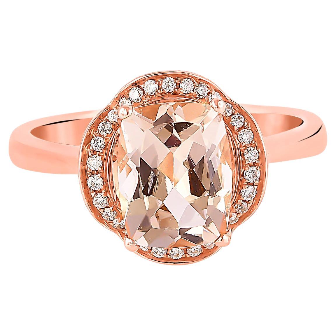 Bague en or rose 18 carats avec Morganite de 1,99 carat et diamants