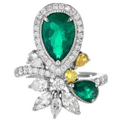Anillo de diamantes y esmeralda colombiana verde vivo natural de 1.99 quilates fabricado en platino