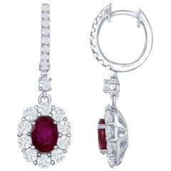 1.99 Carat Oval Brilliant Cut Ruby Drop Earrings with 1.88ct of Diamonds in 18kt