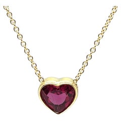 1.99 Carat Heart Shaped Pink Rubellite Tourmaline Necklace in 18k Yellow Gold