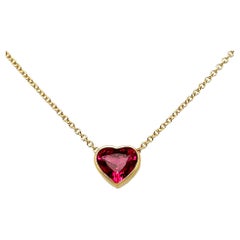 1.99 Carat Heart Shaped Pink Rubellite Tourmaline Necklace in 18k Yellow Gold