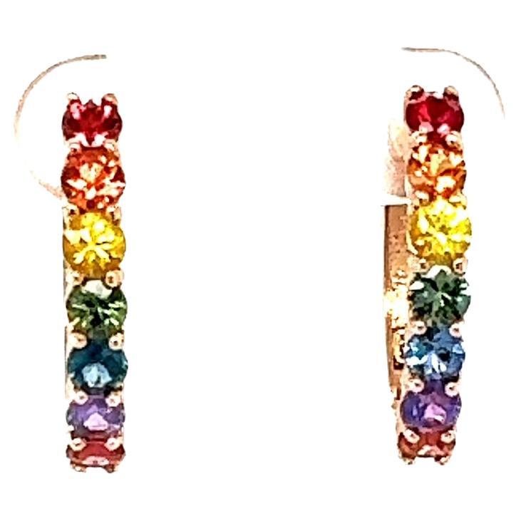 1.99 Carat Rainbow Sapphire Rose Gold Hoop Ears