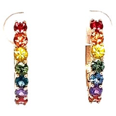 1.99 Carat Rainbow Sapphire Rose Gold Hoop Ears