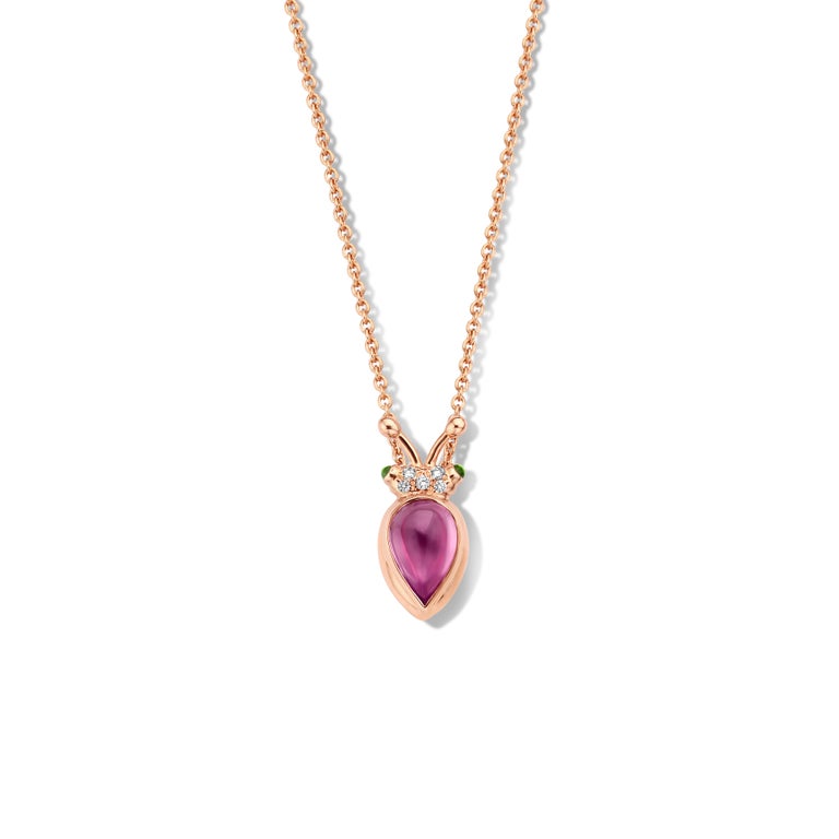1,99Ct Garnet and tsavorite 18K Rose Gold Diamond Pendant Necklace For ...