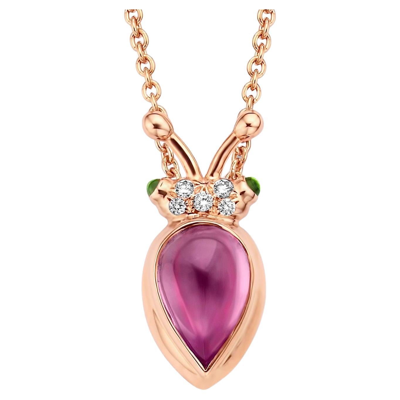 18K Rose Gold Garnet Diamond Pendant Necklace