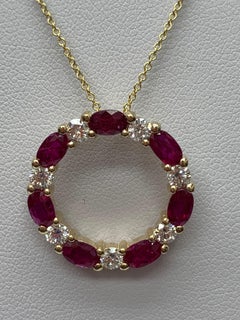 1.99 Carat Ruby and Diamond Circle Pendant Necklace in 14K Yellow Gold