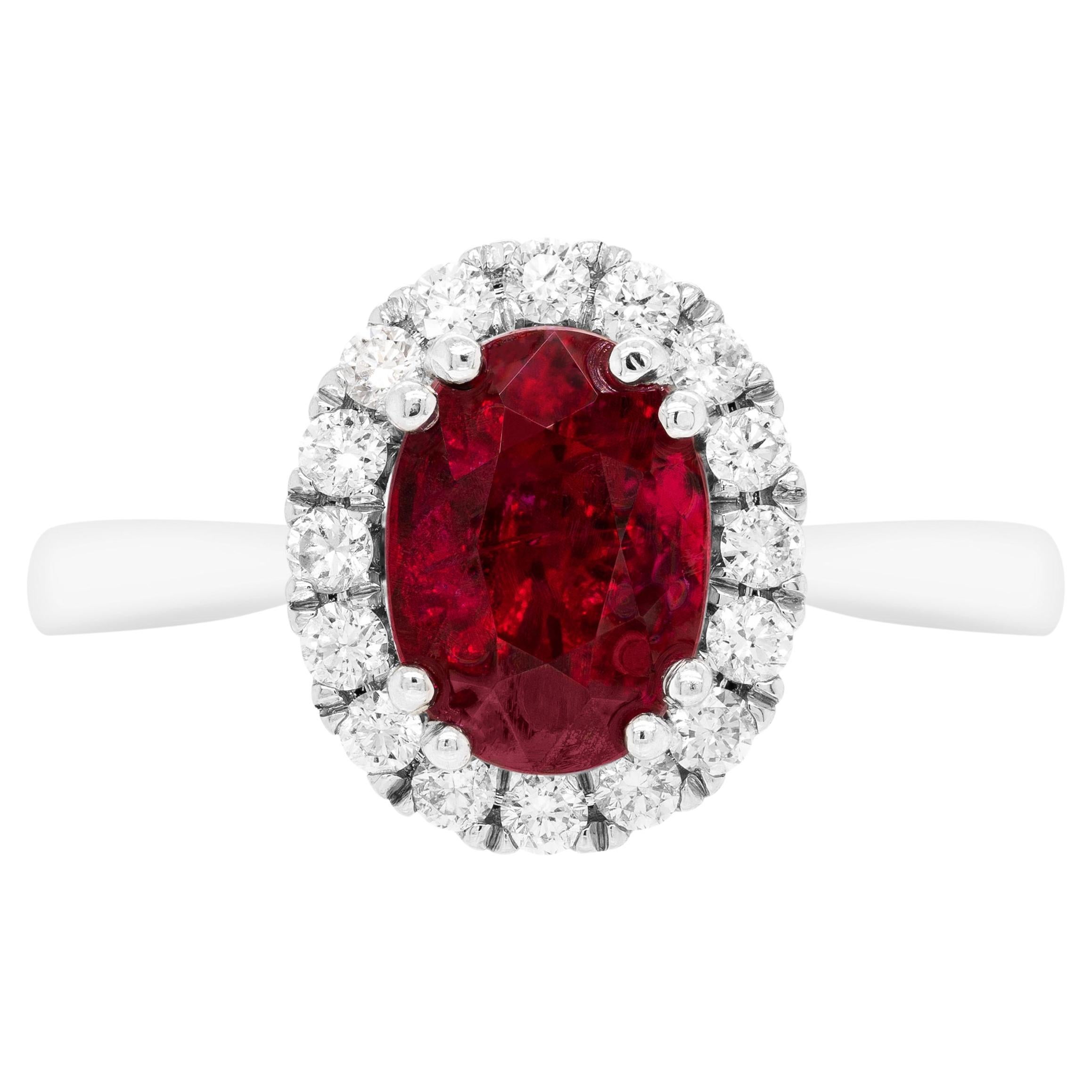 1.99 Carat Ruby and Diamond Platinum Cluster Engagement Ring