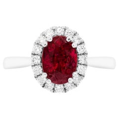 Used 1.99 Carat Ruby and Diamond Platinum Cluster Engagement Ring
