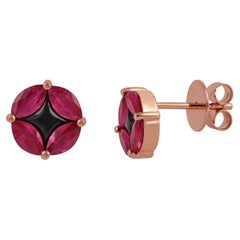 1.99 Carat Ruby & Black Onyx Earring Studs in 18k Solid Gold