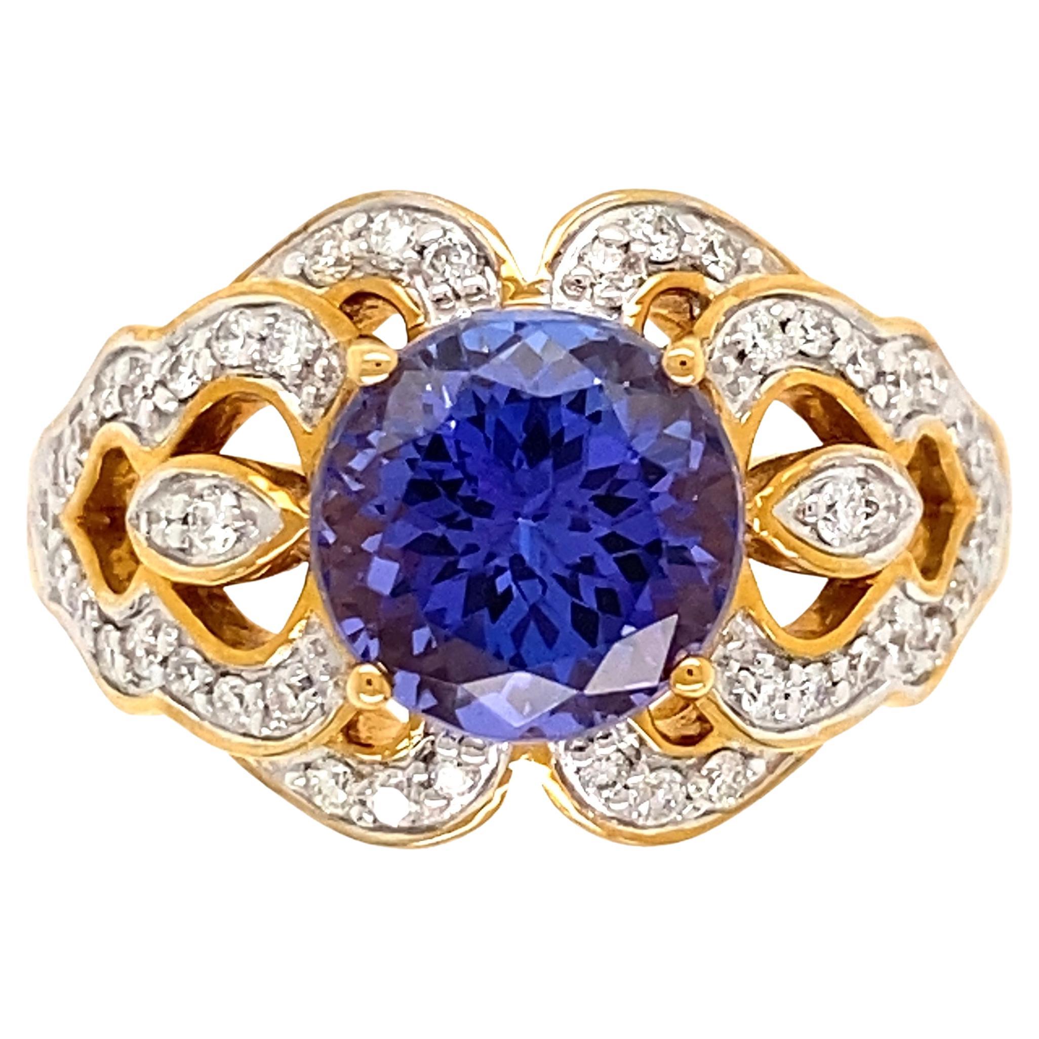 Platinum Marquise Shape Purplish Tanzanite and Diamond Ring 'Center, 1.