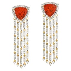 1.99 Carats Fire Opal Diamond 14 Karat Gold Chain Drop Earrings