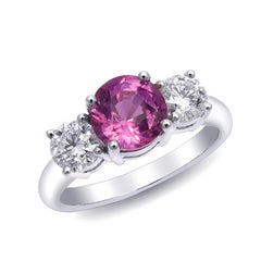 Natural Pink Sapphire Gemstone 1.99 cts in 18K White Gold Ring with Diamonds