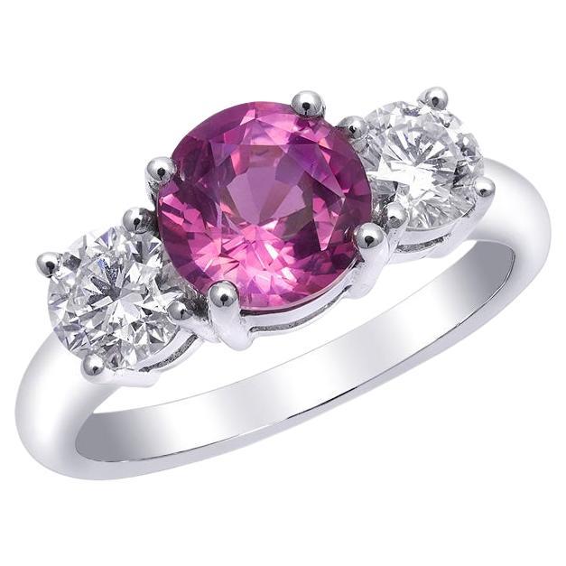 Natural Pink Sapphire Gemstone 1.99 cts in 18K White Gold Ring with Diamonds