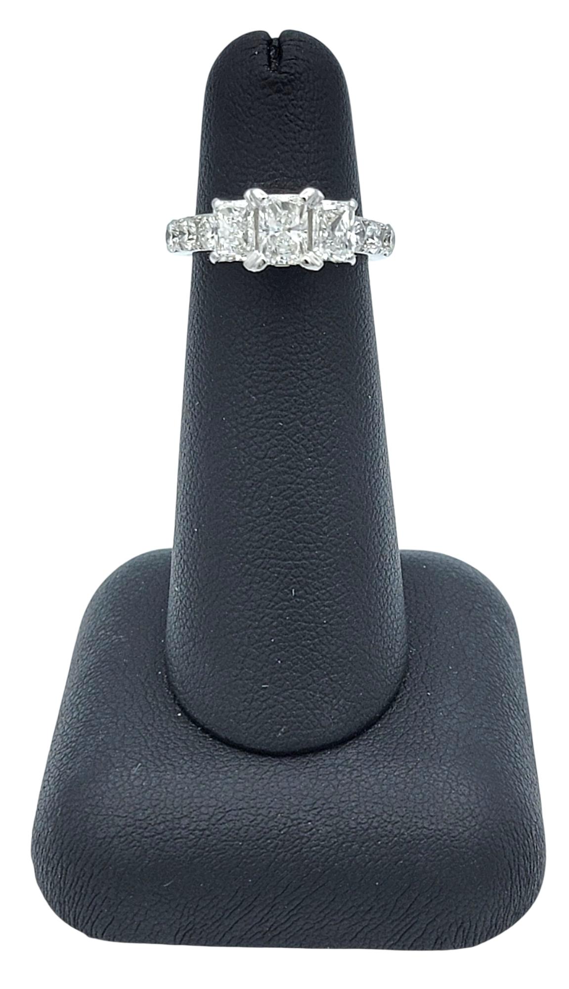1.99 Carats Total Three Stone Radiant Diamond Engagement Ring in 14 Karat Gold en vente 4