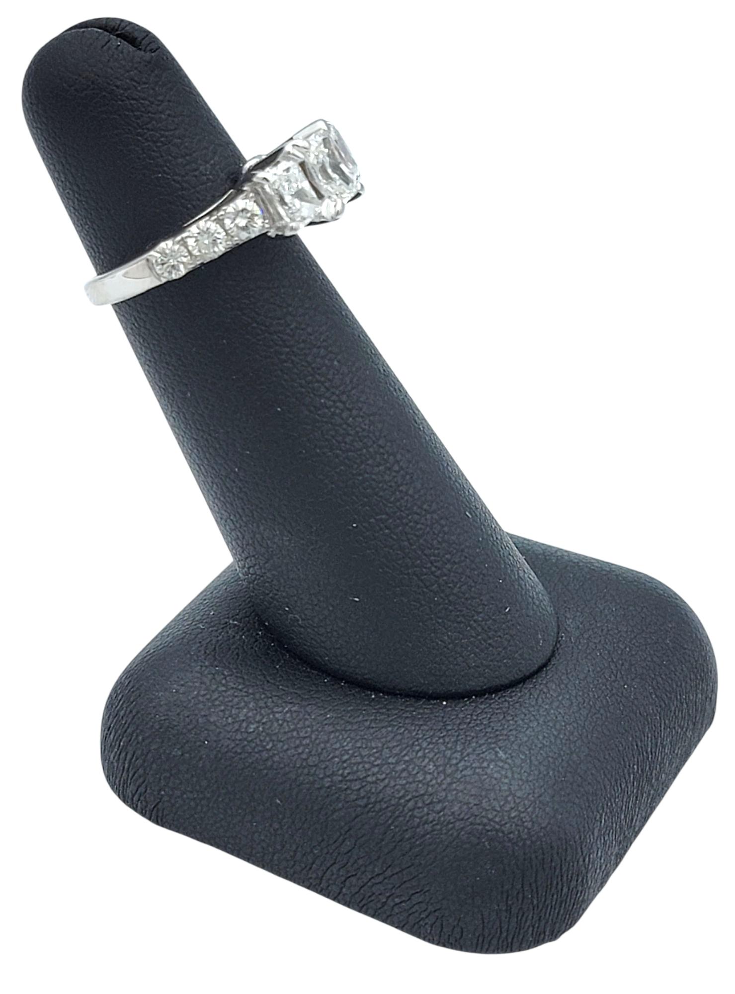1.99 Carats Total Three Stone Radiant Diamond Engagement Ring in 14 Karat Gold en vente 5