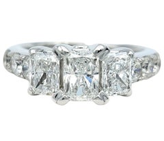1.99 Carats Total Three Stone Radiant Diamond Engagement Ring in 14 Karat Gold