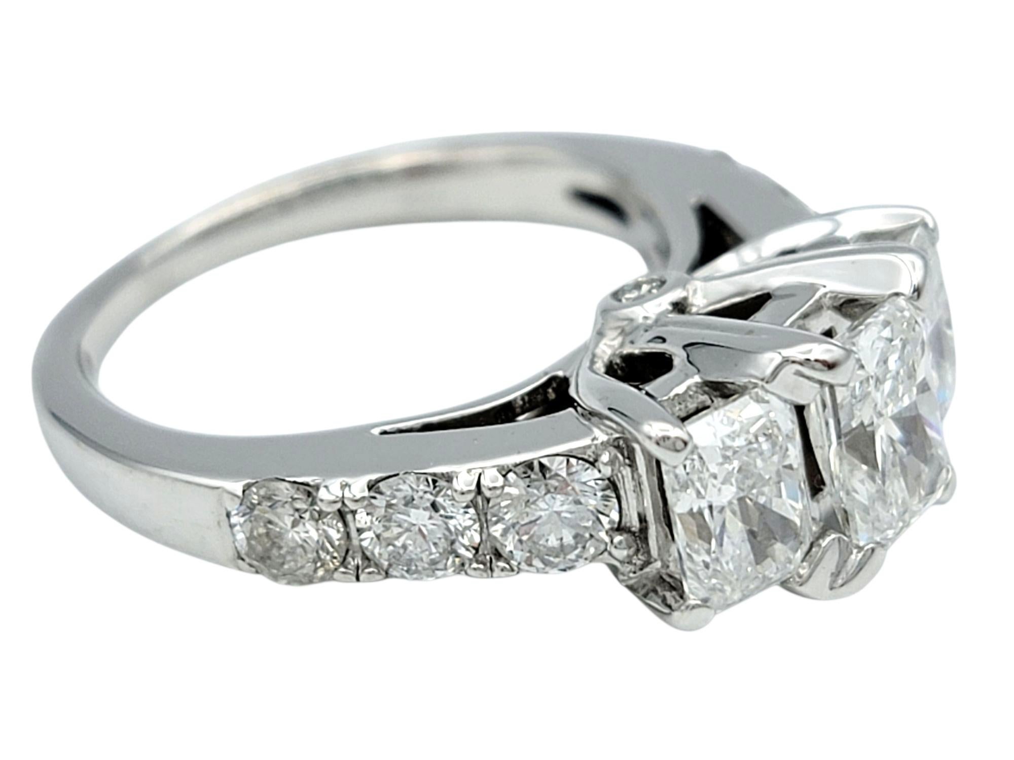 Taille radiant 1.99 Carats Total Three Stone Radiant Diamond Engagement Ring in 14 Karat Gold en vente