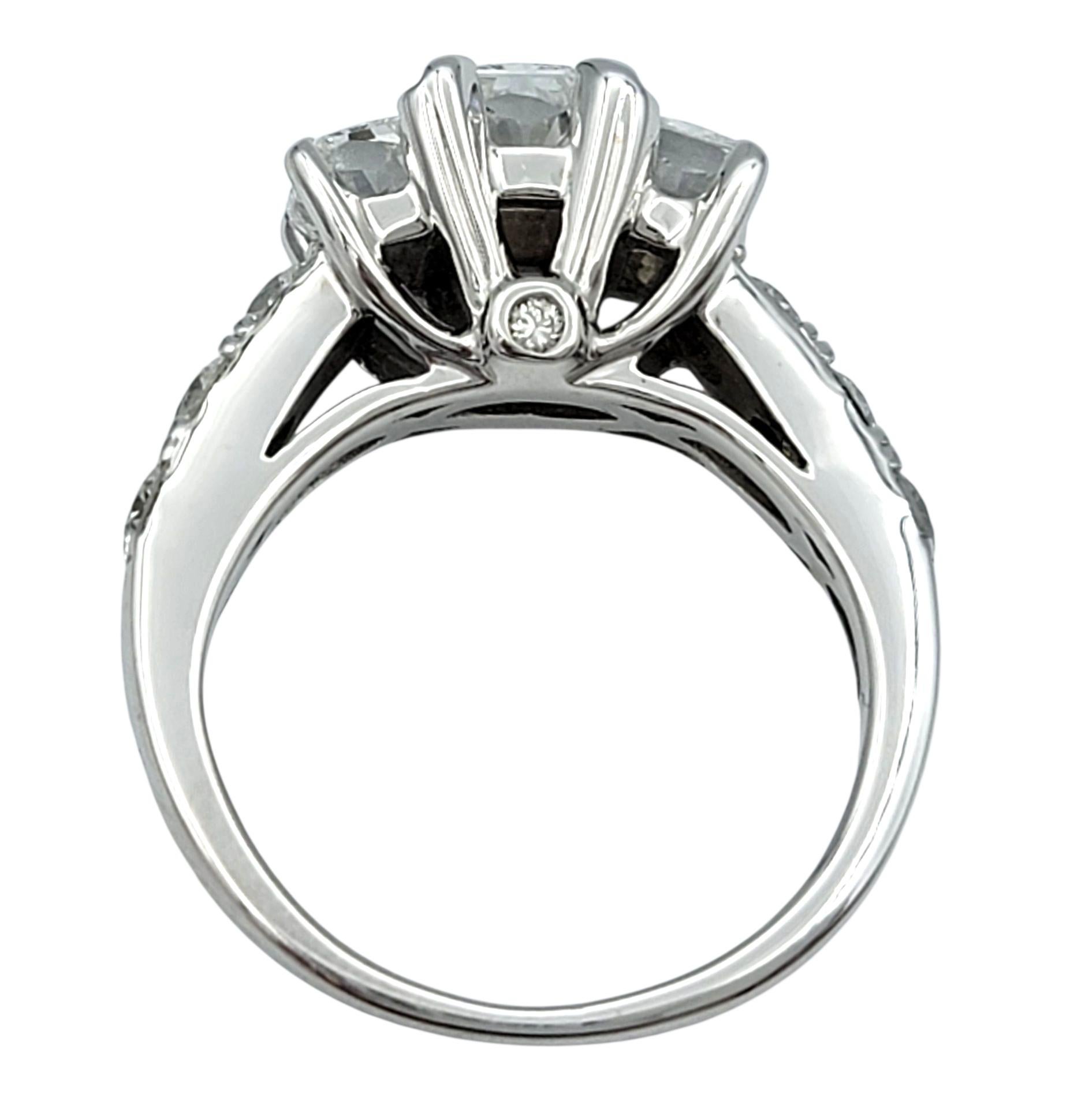 1.99 Carats Total Three Stone Radiant Diamond Engagement Ring in 14 Karat Gold en vente 1