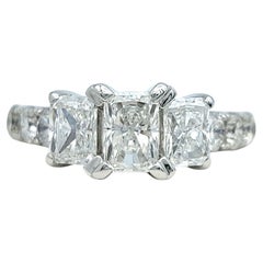 1.99 Carats Total Three Stone Radiant Diamond Engagement Ring in 14 Karat Gold