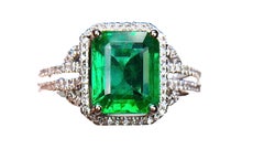 1.99 Certified Carat Emerald Diamond Ring 18 Karat White Gold