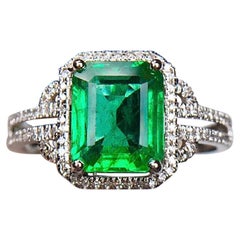 1.99 Certified Carat Emerald Diamond Ring 18 Karat White Gold