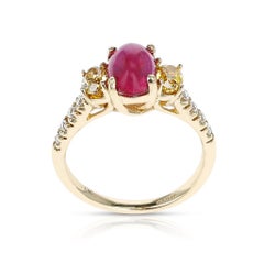 1.99 Ct. Ruby Cabochon and 0.45 Cts. Yellow Diamond Ring, 14K
