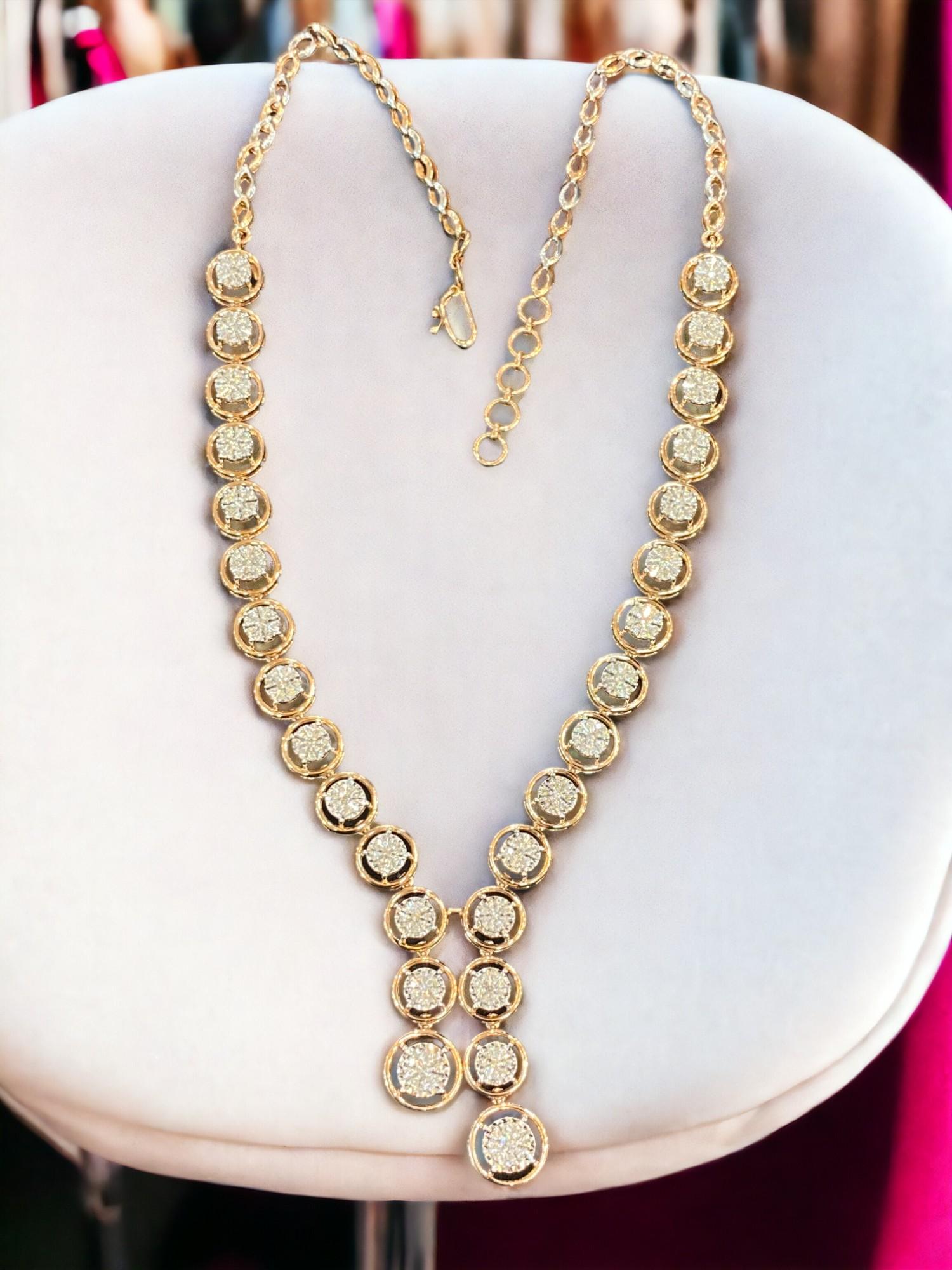 Taglio rotondo 1,99 carati F/VS1 Diamanti rotondi taglio Brilliante Collana a linea singola in oro rosa 14K in vendita