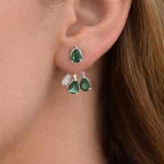 1.99 CTW Pear Zambian Emerald Diamond Jacket Earrings 18 Karat White Gold