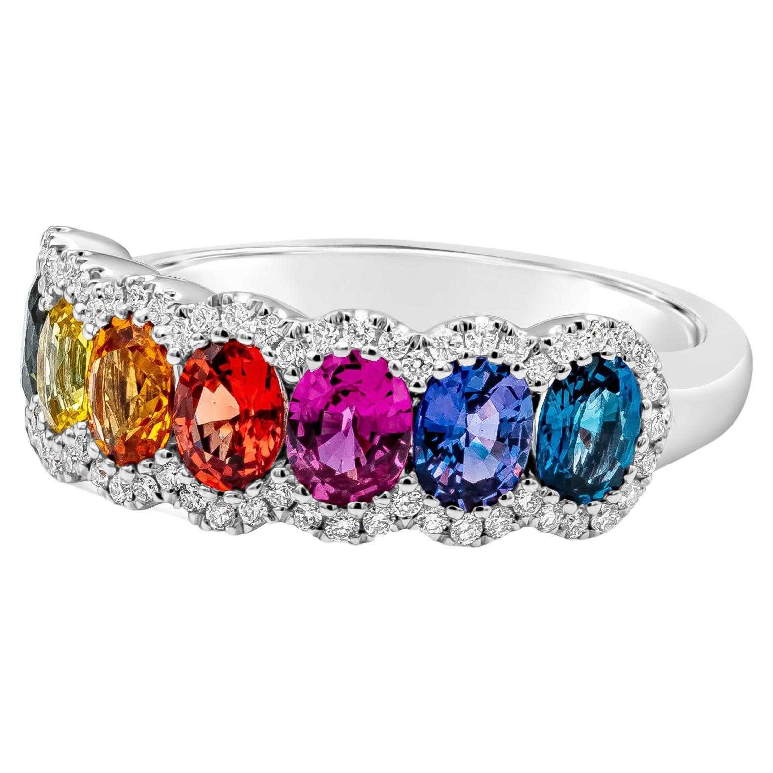 Roman Malakov 1.99 Carat Total Oval Cut Multi-Color Sapphire Fashion Ring For Sale