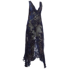 1990/30S Style Burnout Silk + Rayon Velvet Bias Cut Dress
