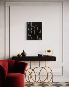 1990 Signed Abstract Black & White Painting by Ricci – Modern Geometric