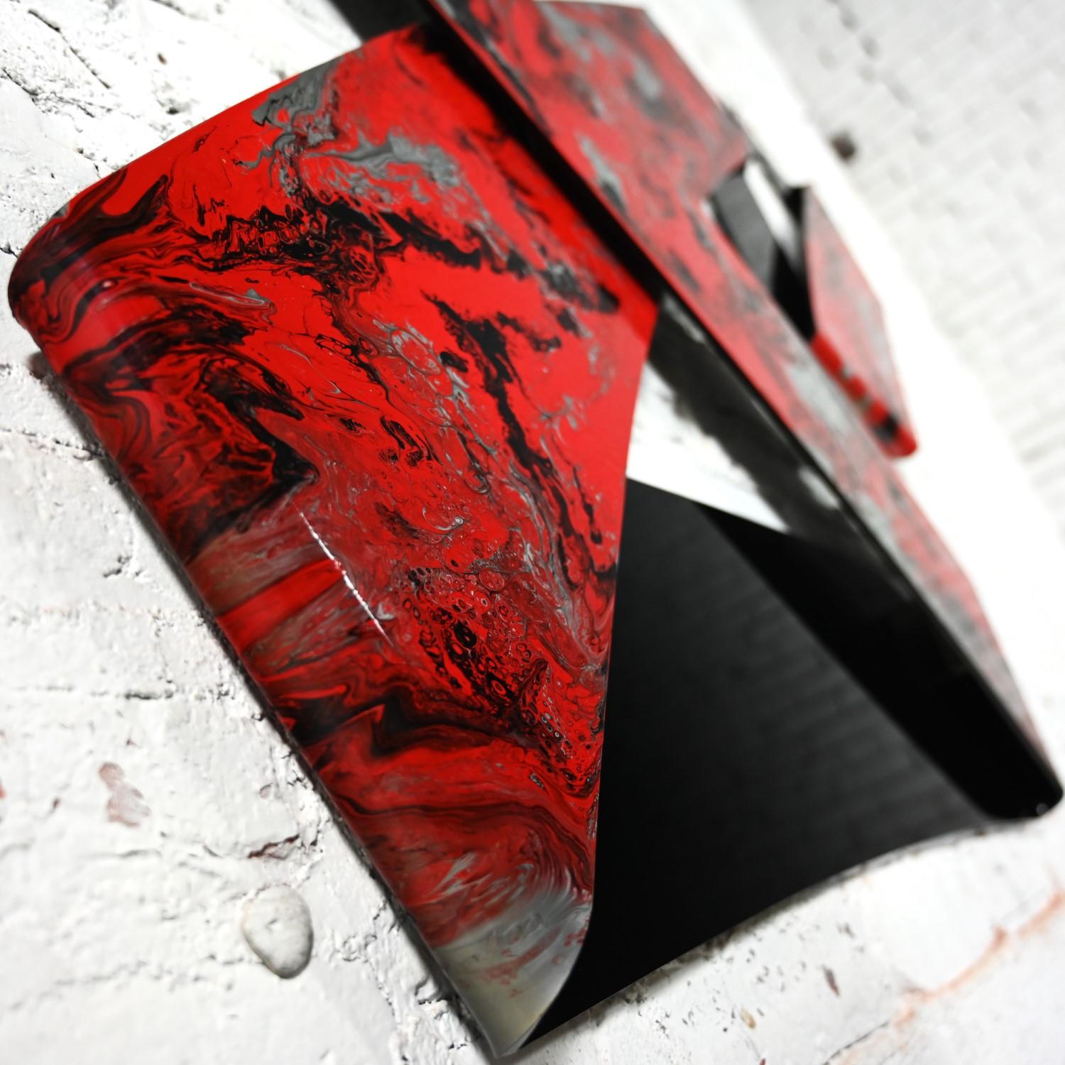 1990 Abstract Richard Mann Folded Plexiglass Ribbon Wall Sculpture Red Black  For Sale 2