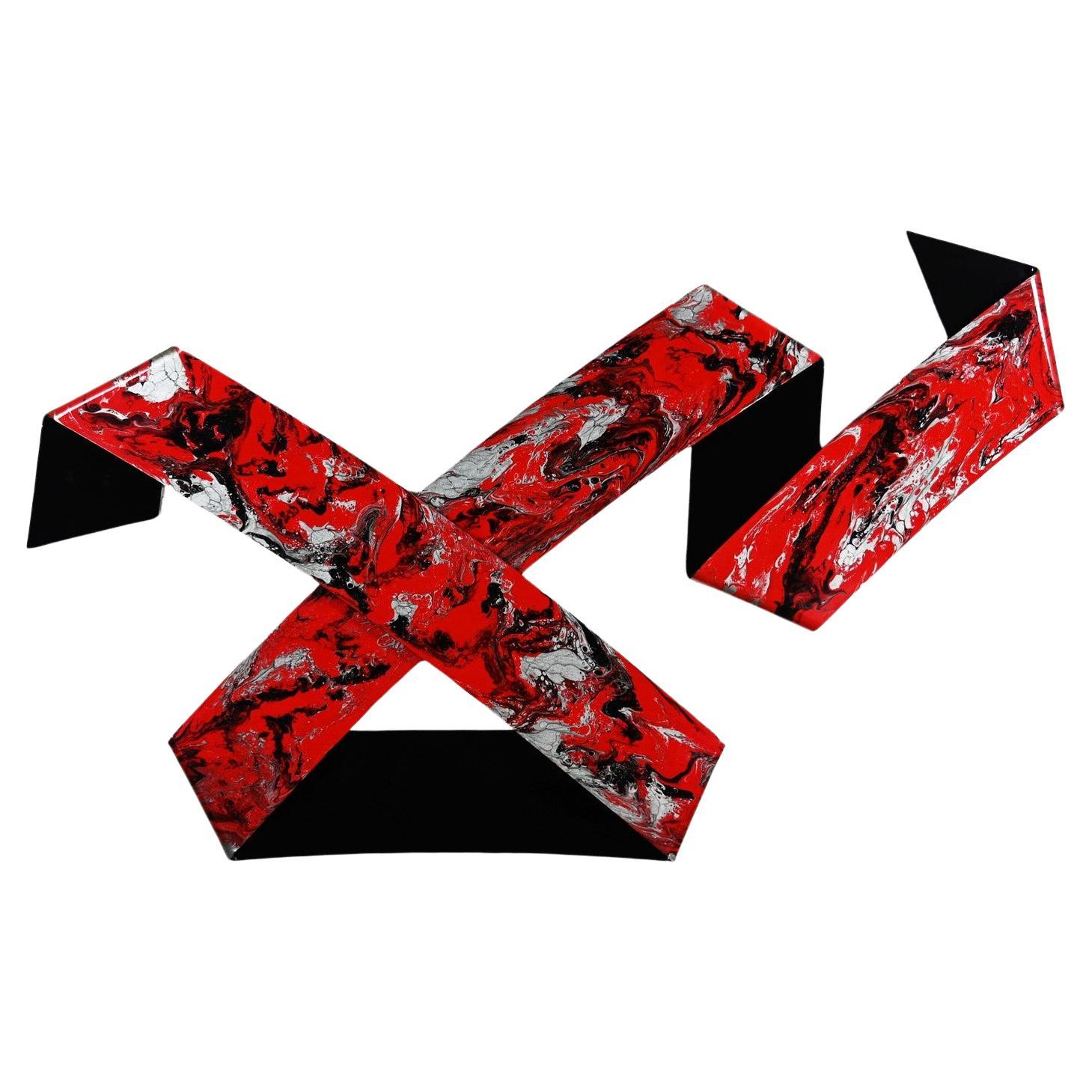 1990 Abstract Richard Mann Folded Plexiglass Ribbon Wall Sculpture Red Black  For Sale