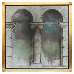 1990 Angel Busca Architectural Artwork Tempera and Oil on Board, One-of-a-Kind