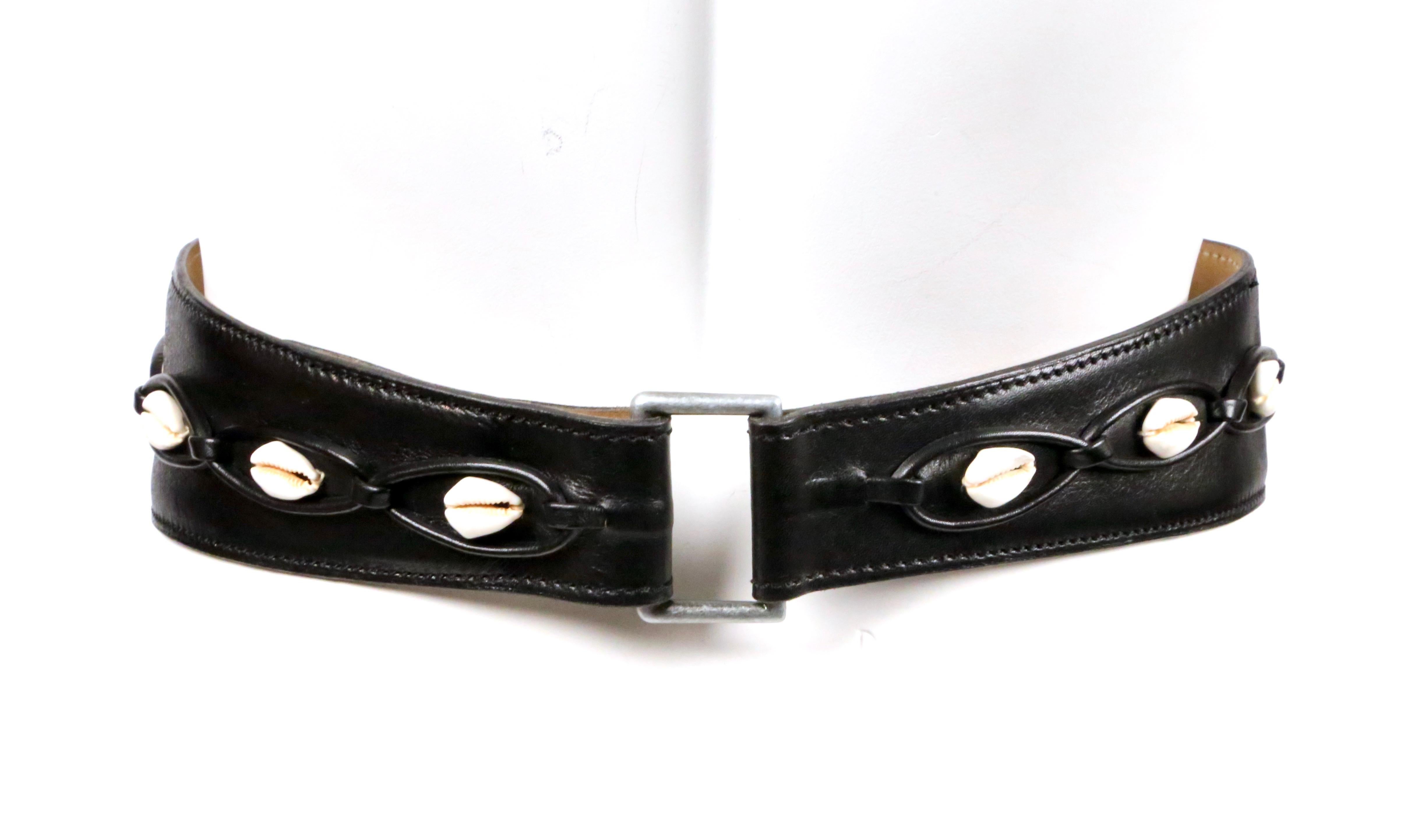 Black 1990 AZZEDINE ALAIA black leather runway belt with cowrie shells