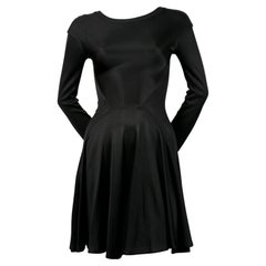 1990 AZZEDINE ALAIA black seamed mini dress with full skirt 