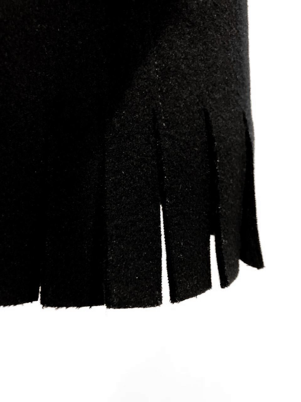 Women's 1990 Azzedine Alaia Black Wool Wide Portrait-Collar Peplum Fringe Cropped Jacket