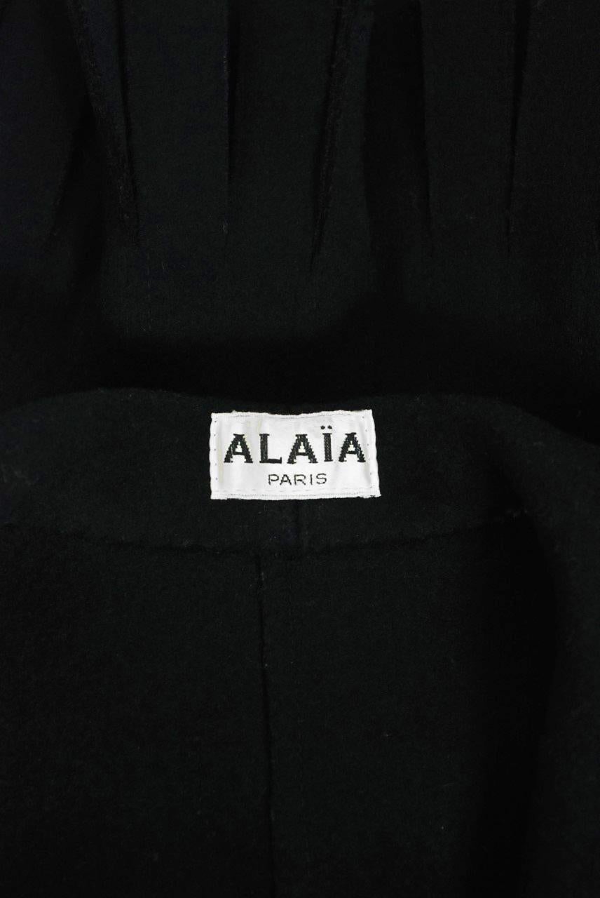 1990 Azzedine Alaia Black Wool Wide Portrait-Collar Peplum Fringe Cropped Jacket 5