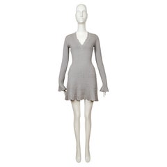 1990 AZZEDINE ALAIA blue crocheted knit dress with flounced sleeves