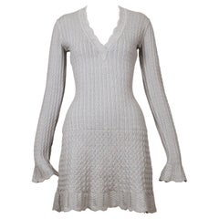 1990 AZZEDINE ALAIA blue crocheted knit dress with flounced sleeves