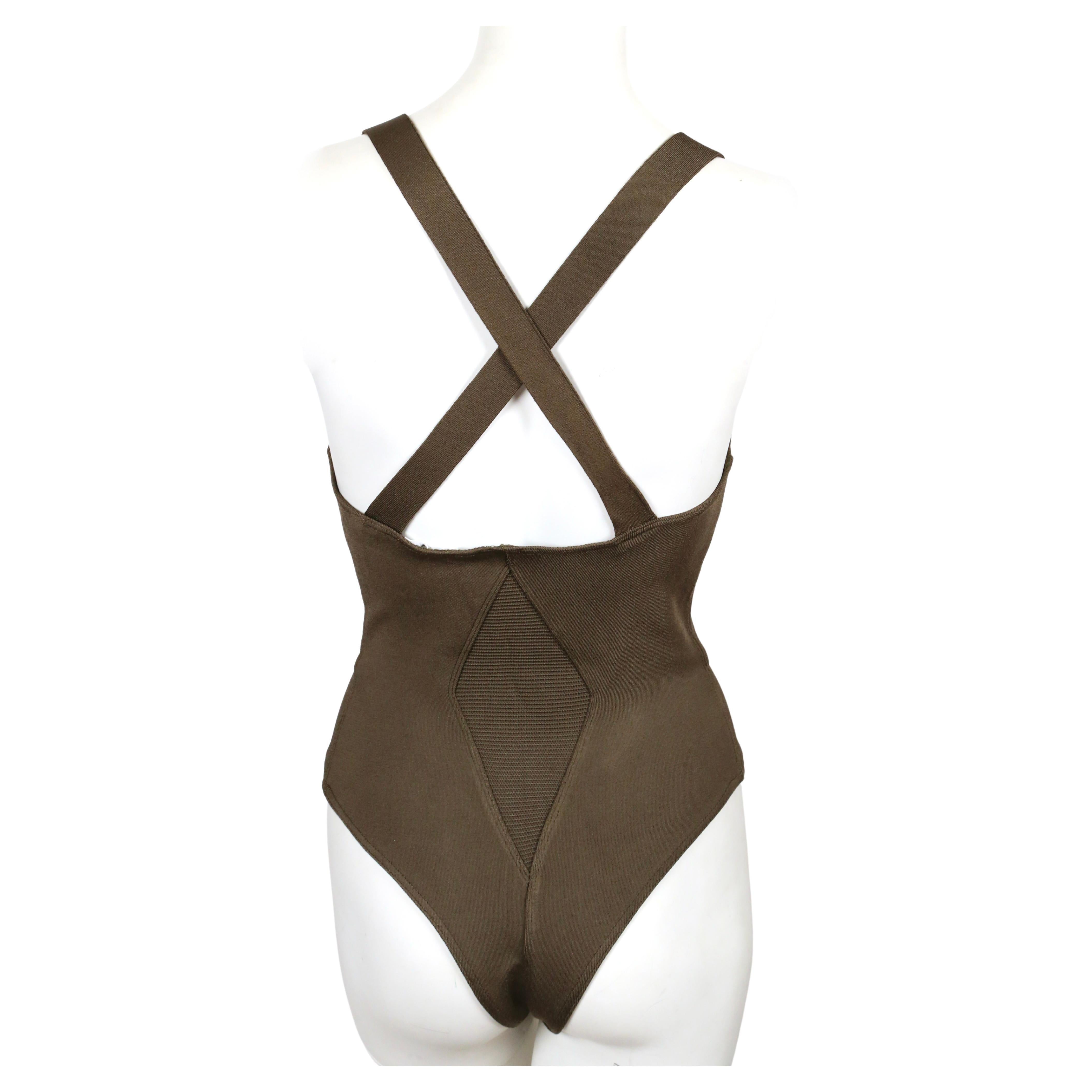 1990 AZZEDINE ALAIA khaki bodysuit and matching skirt - RUNWAY For Sale 3